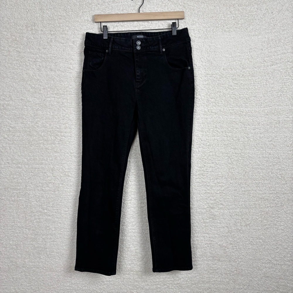 Hudson Jeans‎ Womens 12 Black Straight Leg Flap Pocket Zip Fly Logo Denim